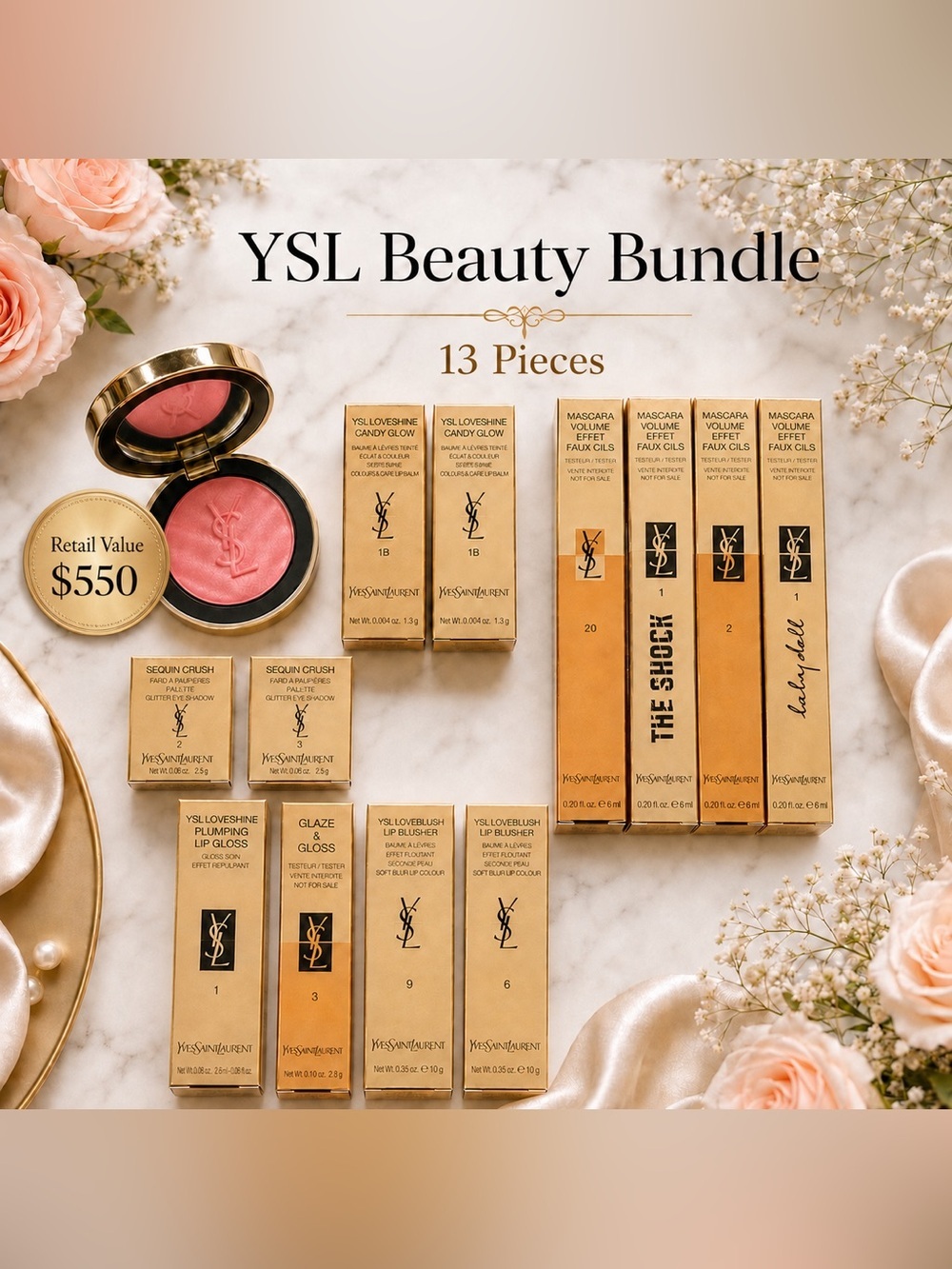 YSL Beauty 13-Piece Luxury Makeup Bundle — Brand New & Authentic